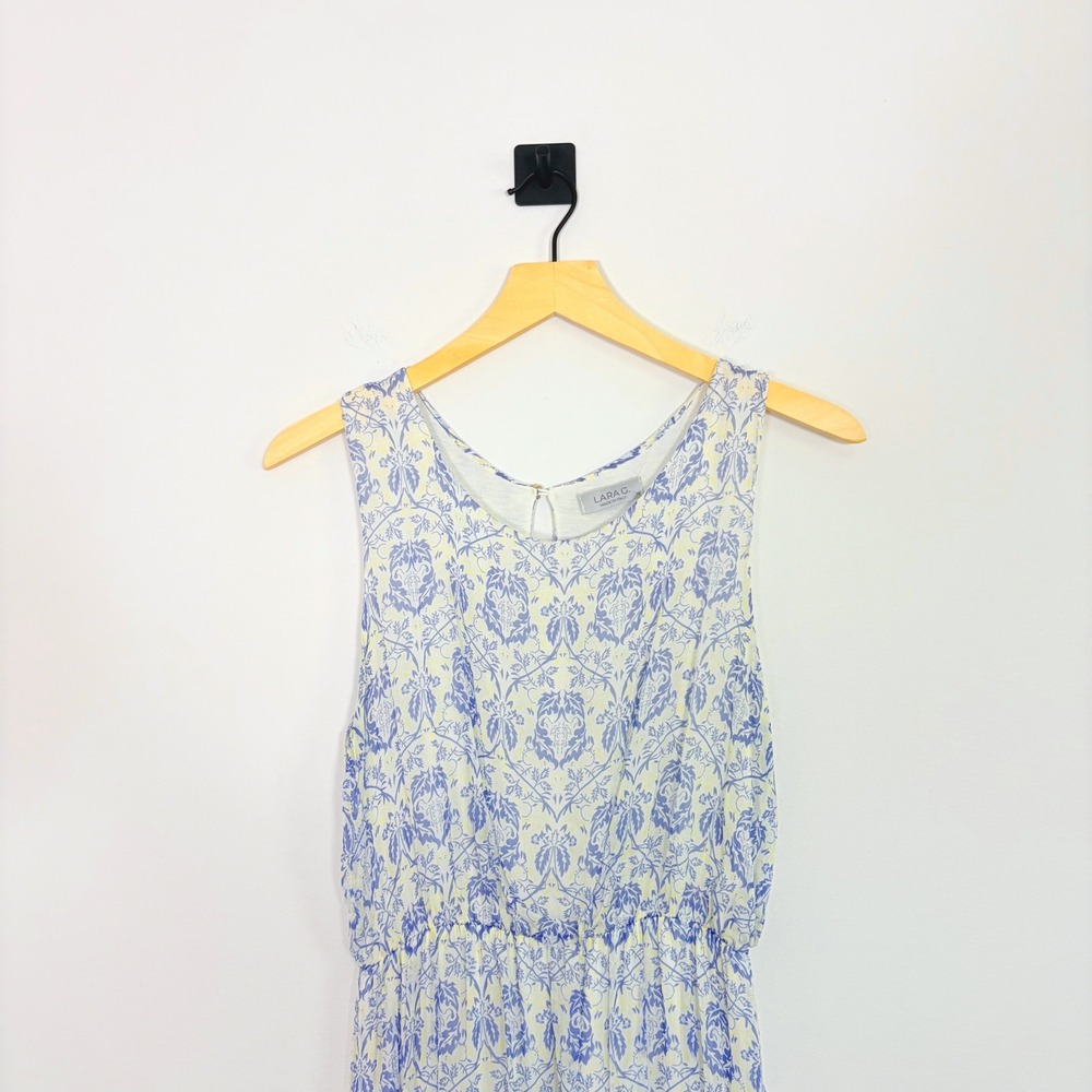 Lara G. Guidotti Blue White Damask Silk Blend Sleeveless Maxi Dress Size M Italy - Picture 3 of 7